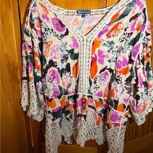 Democracy Multicolor Floral Boho Crochet XL Top